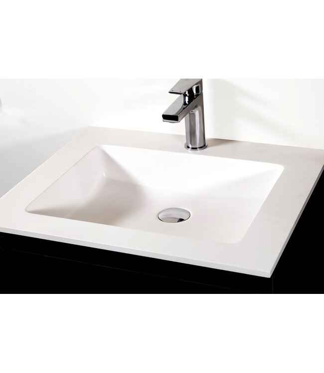 Creavit Sally Badkamermeubel Mat Zwart 60x50x45cm met Keramische Wastafel met 1 kraangat met overloop twee lades softclose