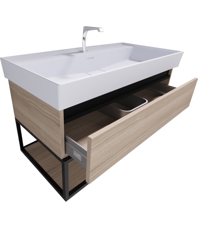 Industrieel Badkamermeubel Creavit Sharp 100x47x50cm met Stalen frame en wastafel met 1 kraangat overloop