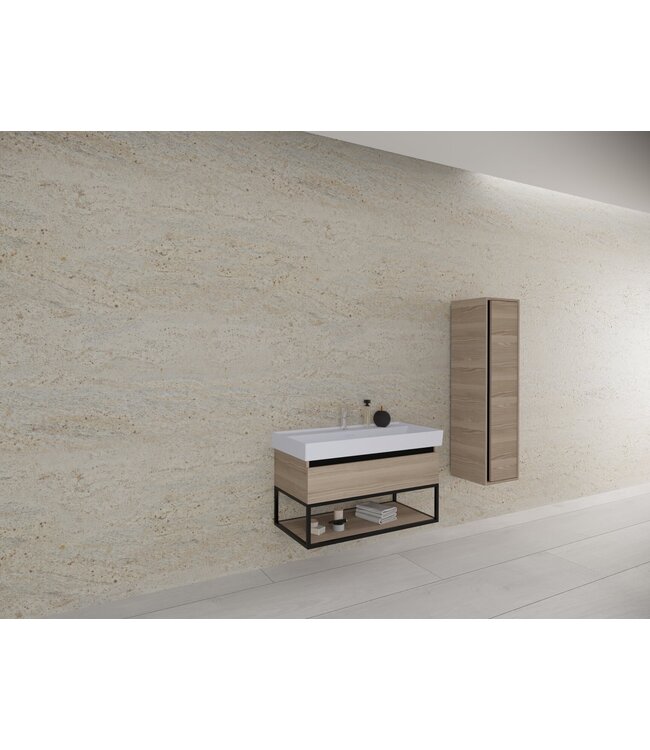 Industrieel Badkamermeubel Creavit Sharp 100x47x50cm met Stalen frame en wastafel met 1 kraangat overloop
