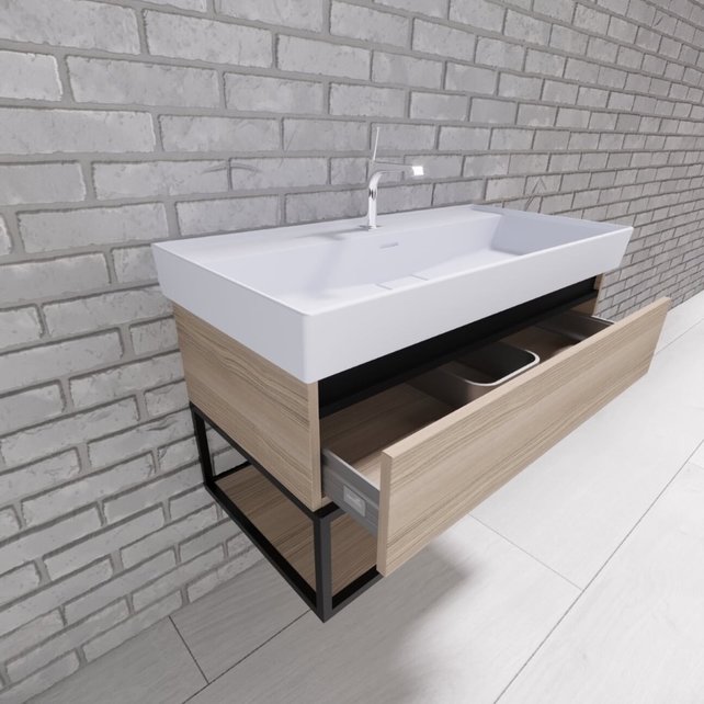 Industrieel Badkamermeubel Creavit Sharp 100x47x50cm met Stalen frame en wastafel met 1 kraangat overloop