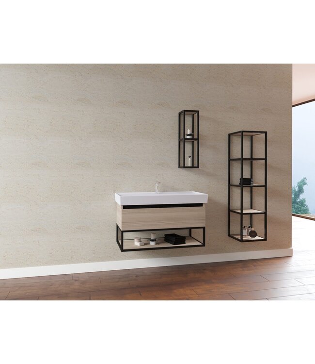 CREAVIT Industriele Stalen frame 135x35x35cm Mat Zwart Kolomkast Creavit Sharp met 5 lagen