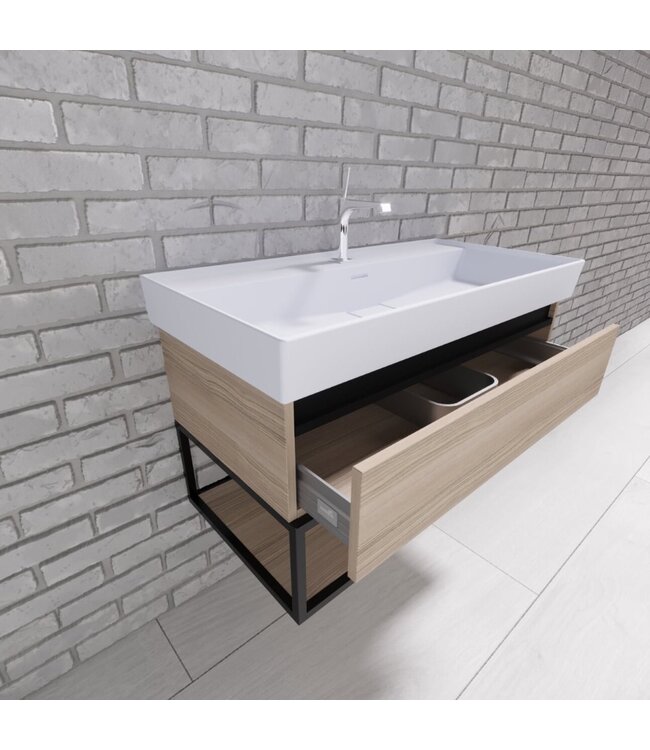 Industrieel Badkamermeubel Creavit Sharp 80x47x50cm met Stalen frame en wastafel met 1 kraangat overloop