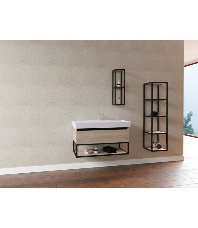 Industrieel Badkamermeubel Creavit Sharp 60x47x50cm met Stalen frame en wastafel met 1 kraangat overloop