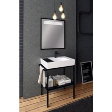 Badkamermeubel Arya Zwart 68x85x45 Compleet set Spiegel Stalen frame en wastafel met 1 kraangat overloop