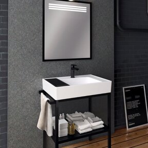 Badkamermeubel Arya Zwart 68x85x45 Compleet set Spiegel Stalen frame en wastafel met 1 kraangat overloop