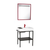 Badkamermeubel Arya Zwart 68x85x45 Compleet set Spiegel Stalen frame en wastafel met 1 kraangat overloop