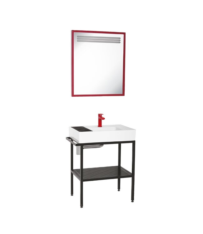 CREAVIT Badkamermeubel Arya Zwart 68x85x45 Compleet set Spiegel Stalen frame en wastafel met 1 kraangat overloop