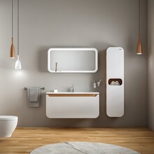 Design Badkamermeubel Set Pion Wit 120x85x53cm met Spiegel led verlichting en kolomkast 1 kraangat