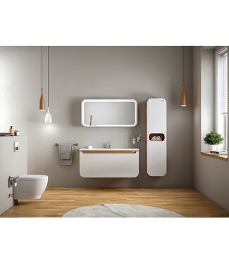 CREAVIT Design Badkamermeubel Set Pion Wit 120x85x53cm met Spiegel led verlichting en kolomkast 1 kraangat