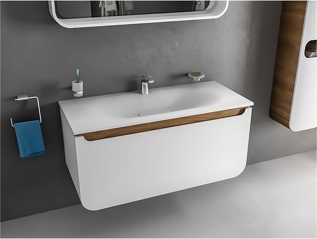 Design Badkamermeubel Set Pion Wit 120x85x53cm met Spiegel led verlichting en kolomkast 1 kraangat