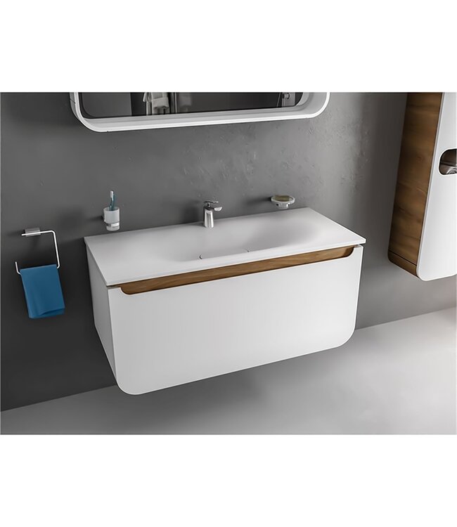 Design Badkamermeubel Set Pion Wit 120x85x53cm met Spiegel led verlichting en kolomkast 1 kraangat