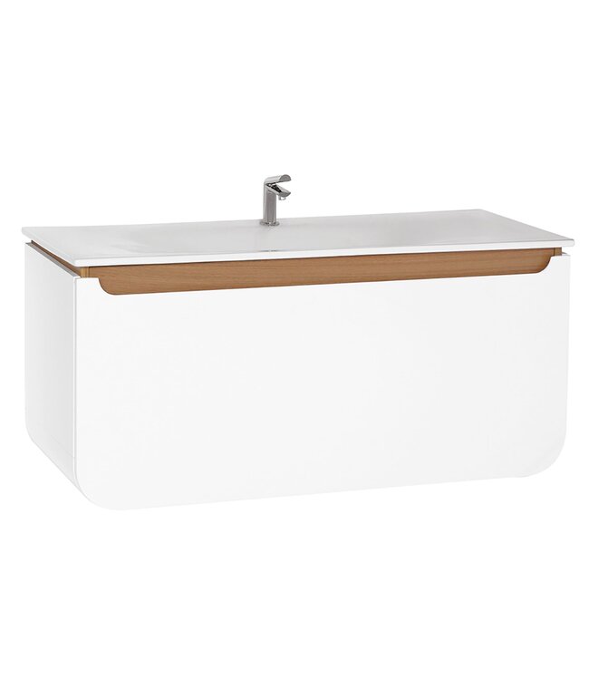 CREAVIT Design Badkamermeubel Set Pion Wit 120x85x53cm met Spiegel led verlichting en kolomkast 1 kraangat