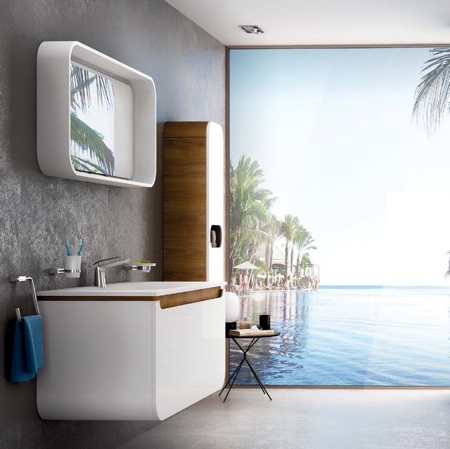 Design Badkamermeubel Set Pion Wit 120x85x53cm met Spiegel led verlichting en kolomkast 1 kraangat