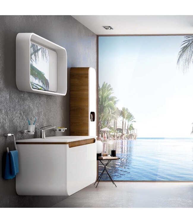 CREAVIT Design Badkamermeubel Set Pion Wit 120x85x53cm met Spiegel led verlichting en kolomkast 1 kraangat