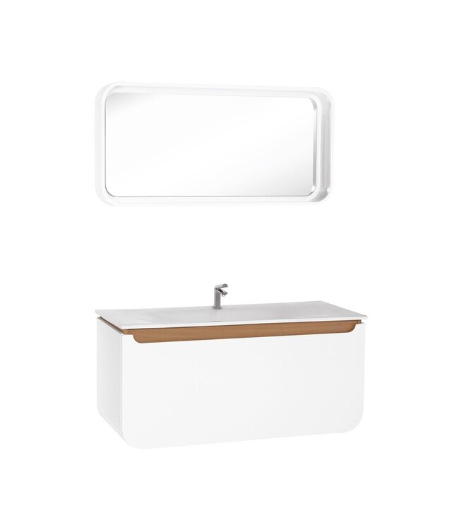 Design Badkamermeubel Set Pion Wit 120x85x53cm met Spiegel led verlichting en kolomkast 1 kraangat