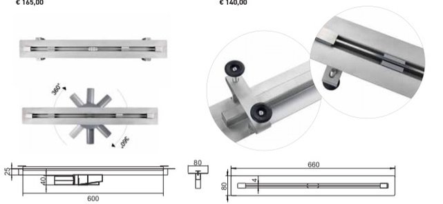 Douchegoot Insteekrooster 60cm RVS Drain Design Rooster Creavit Aloni