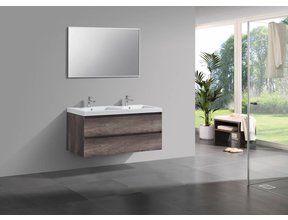 Badkamermeubel Infinity Century Oak 120x47x50cm SaniPro badmeubel met mineraal marmer wastafel 2 lades softclose kraangaten