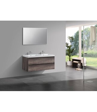 SANI-SUPPLY Badkamermeubel Infinity Century Oak 120x47x50cm SaniPro badmeubel met mineraal marmer wastafel 2 lades softclose kraangaten