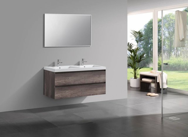 Badkamermeubel Infinity Century Oak 120x47x50cm SaniPro badmeubel met mineraal marmer wastafel 2 lades softclose kraangaten