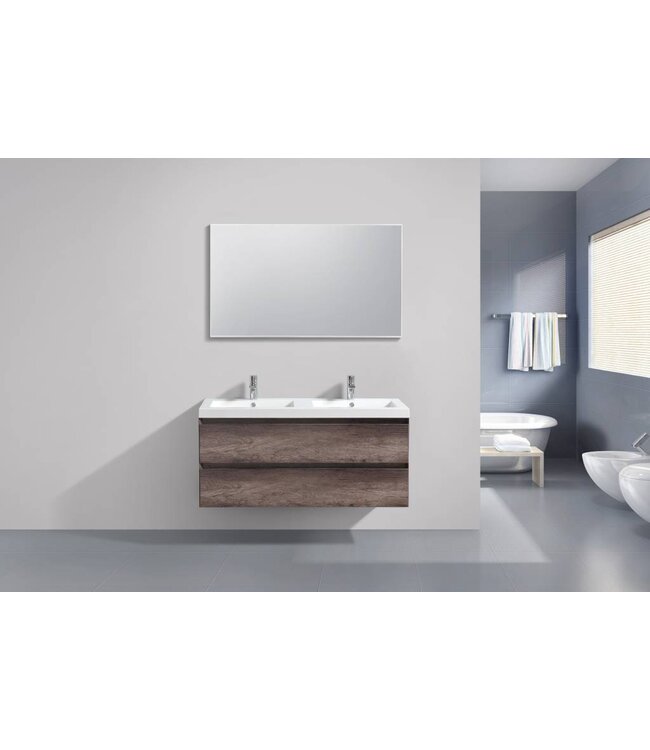 Badkamermeubel Infinity Century Oak 120x47x50cm SaniPro badmeubel met mineraal marmer wastafel 2 lades softclose kraangaten