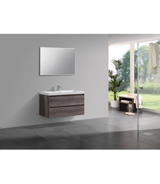 SANI-SUPPLY Badkamermeubel Infinity Century Oak 100x47x50cm SaniPro badmeubel met mineraal marmer wastafel 2 lades softclose met kraangaten