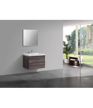 SANI-SUPPLY Badkamermeubel Infinity Century Oak 80x47x50cm SaniPro badmeubel met mineraal marmer wastafel 2 lades softclose met kraangaten