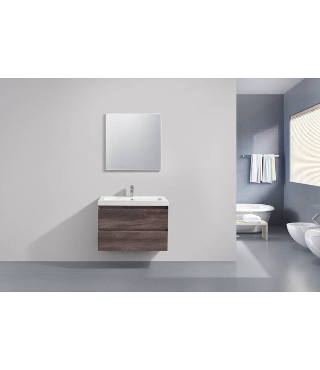 SANI-SUPPLY Badkamermeubel Infinity Century Oak 80x47x50cm SaniPro badmeubel met mineraal marmer wastafel 2 lades softclose met kraangaten