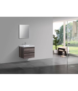 SANI-SUPPLY Badkamermeubel Infinity Century Oak 60x47x50cm SaniPro badmeubel met mineraal marmer wastafel 2 lades softclose met kraangaten