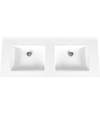 CREAVIT Creavit Wastafel Solid Surface 154x45x10cm Mat Wit dubbel wastafel met kraangat 2 zonder overloop