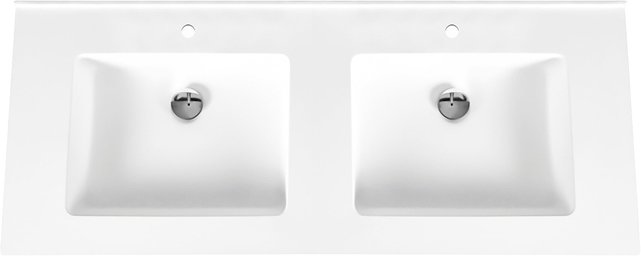 Creavit Wastafel Solid Surface 154x45x10cm Mat Wit dubbel wastafel met kraangat 2 zonder overloop