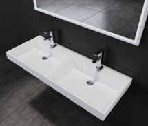 Wastafel Pearl  120x47x8 cm Solid Surface met dubbele wasbak met twee kraangaten overloop