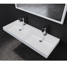 Wastafel Pearl 120x47x8 cm Solid Surface met dubbele wasbak met twee kraangaten overloop