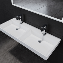 Wastafel Pearl 120x47x8 cm Solid Surface met dubbele wasbak met twee kraangaten overloop
