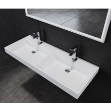 Wastafel Pearl 120x47x8 cm Solid Surface met dubbele wasbak met twee kraangaten overloop