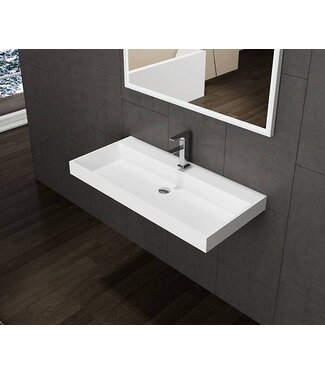 SANI-SUPPLY Wastafel Pearl 80x47x8 cm Solid Surface met enkele wasbak kraangat 1