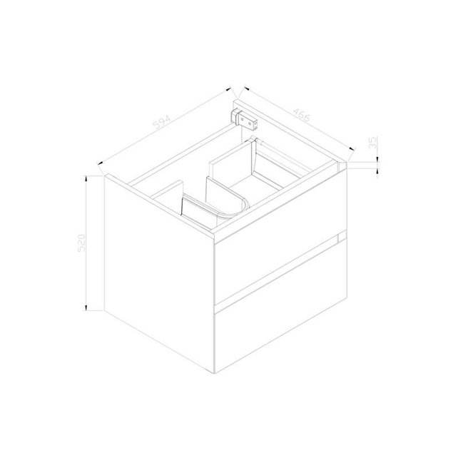 Onderkast 60cm Century Oak Korpus Greeploos SaniPro Infinity en Front in het Verstek met greeplijst Aluminium 60x47x50 cm