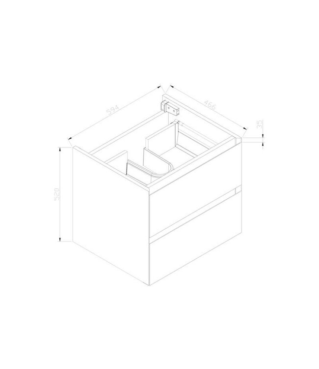 SANI-SUPPLY Onderkast 60cm Century Oak Korpus Greeploos SaniPro Infinity en Front in het Verstek met greeplijst Aluminium 60x47x50 cm