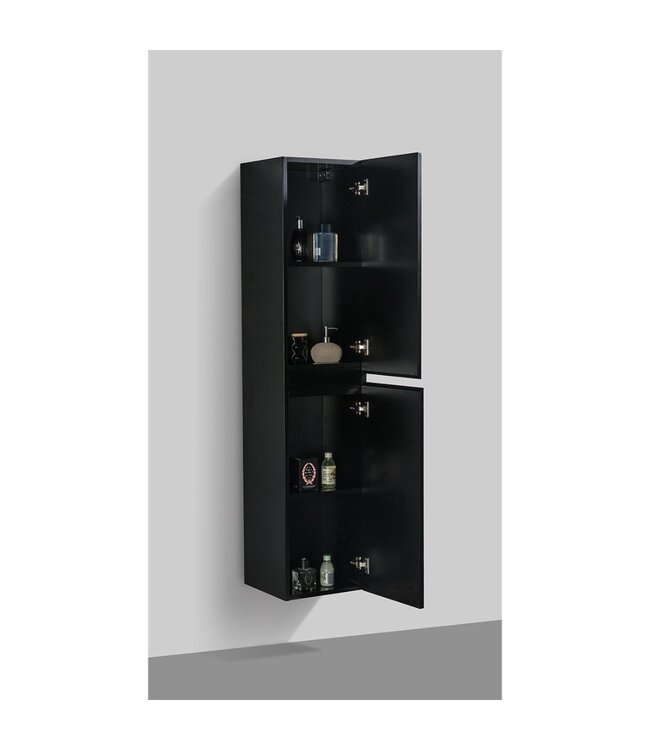 Kolomkast Mat Zwart Hora Black Hangend Badkamerkast 160x35x35cm MDF 2 Deuren Softclose Greeploos