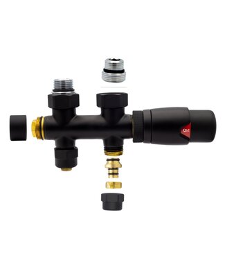 BELRAD Thermostatische Radiatorkraan Zwart Recht Belrad BLR315  1/2Mx16/2m30 H-Blok Recht Zwart Mat