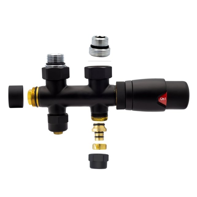 Thermostatische Radiatorkraan Zwart Recht Belrad BLR315  1/2Mx16/2m30 H-Blok Recht Zwart Mat