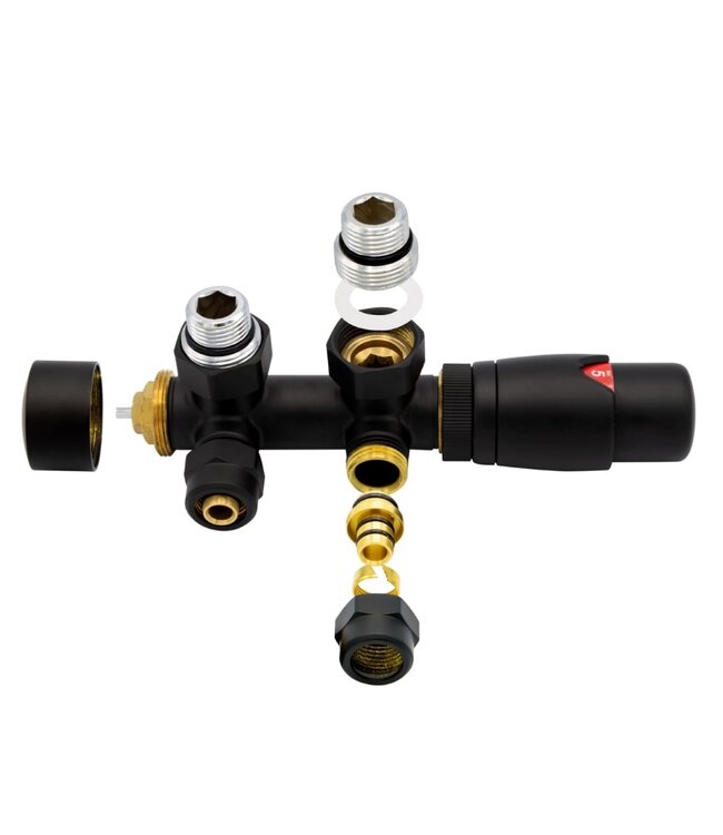 BELRAD Thermostatische Radiatorkraan Zwart Recht Belrad BLR315  1/2Mx16/2m30 H-Blok Recht Zwart Mat