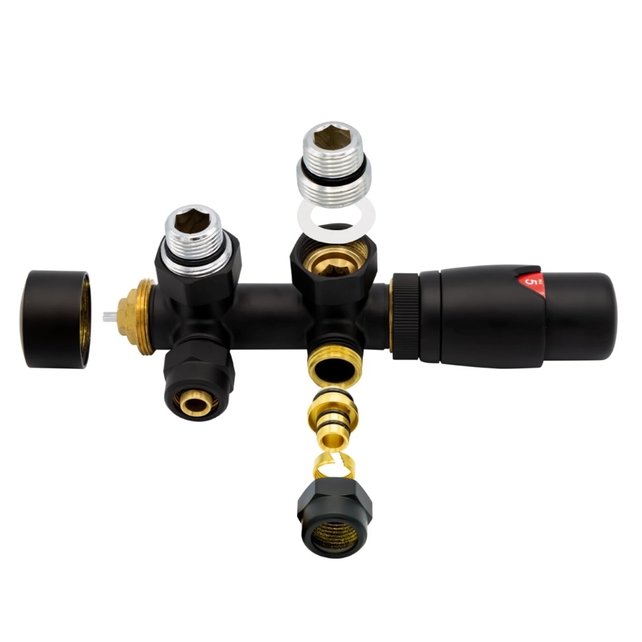 Thermostatische Radiatorkraan Zwart Haaks Belrad BLR315  1/2Mx16/2m30 H-Blok Haaks Zwart Mat