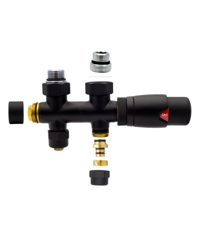 Thermostatische Radiatorkraan Zwart Haaks Belrad BLR315  1/2Mx16/2m30 H-Blok Haaks Zwart Mat