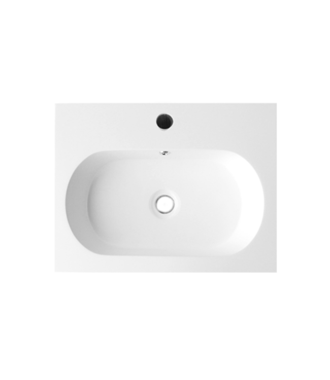 Wastafel Compact Line 60x38x9 cm Wit Mineraalmarmer 1 Kraangat met Overloop