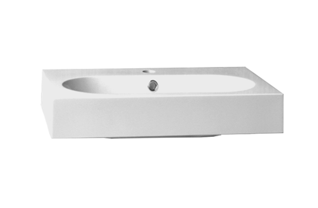 Wastafel Compact Line 60x38x9 cm Wit Mineraalmarmer 1 Kraangat met Overloop