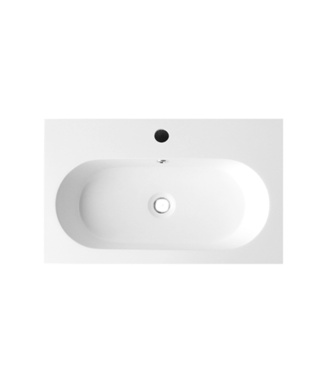 Wastafel Compact Line 80x38x9 cm Wit Mineraalmarmer 1 Kraangat met Overloop