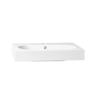 SANI-SUPPLY Wastafel Compact Line 80x38x9 cm Wit Mineraalmarmer 1 Kraangat met Overloop