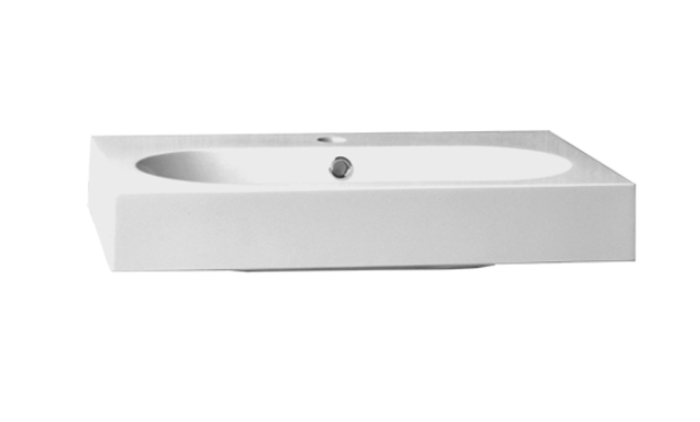 Wastafel Compact Line 80x38x9 cm Wit Mineraalmarmer 1 Kraangat met Overloop Wastafel Compact Line 80x38x9 cm Wit Mineraalmarmer 1 Kraangat met Overloop