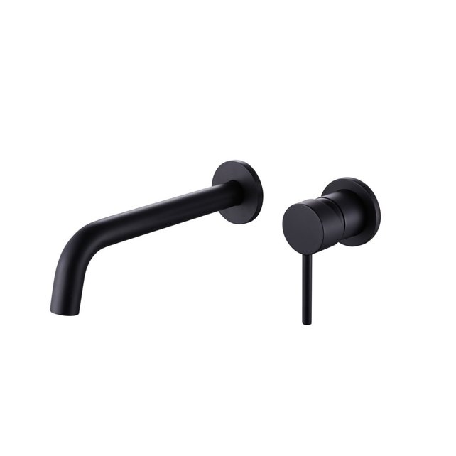 Wastafelkraan Inbouw Mengkraan Evana Rond Mat Zwart  1 Greeps 21cm Uitloop