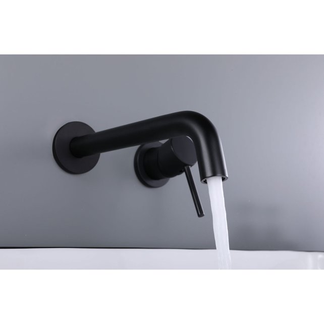 Wastafelkraan Inbouw Mengkraan Evana Rond Mat Zwart  1 Greeps 21cm Uitloop